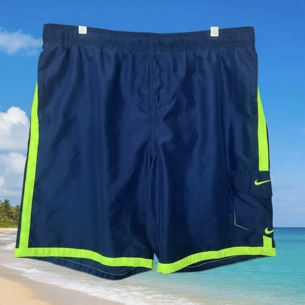 Nike Swim Trunks Shorts Mens Large Blue Lined Polyester Beach Pool Vacation